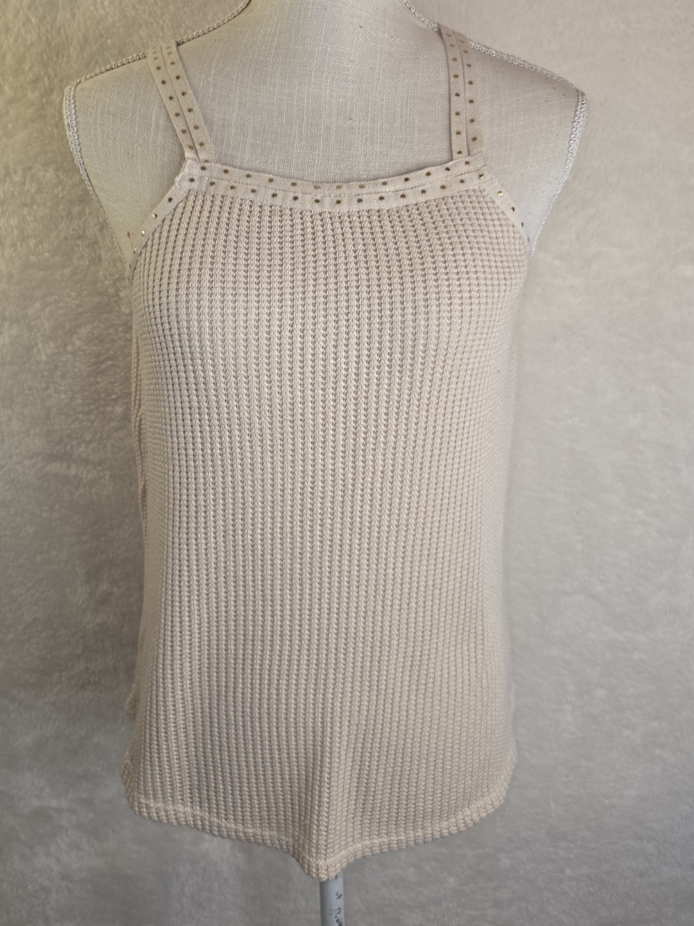 Maurices Beige Knit Sleeveless Square Neck Studded Flowy Bohemian Blouse Sz M